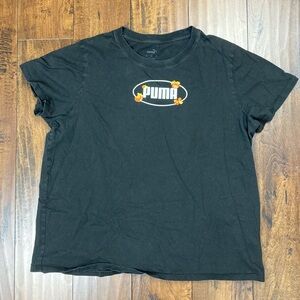 PUMA Women’s Shirt Black Flowers Oranges FOREVER BETTER Size XL